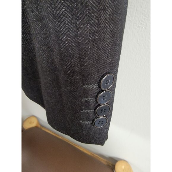 Business Class By Babani Mens Grey Herringbone Blazer Wool Blend 42R - Picture 8 of 9